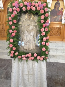 St Anna's Icon is beautifully decorated with flowers.